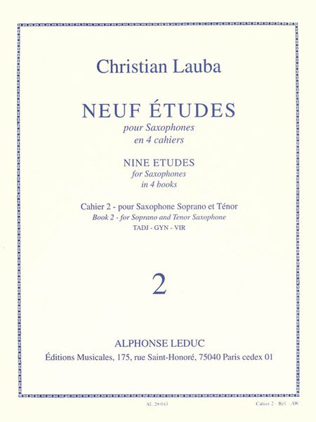 Nine Etudes, Book 2 : For Saxophones.