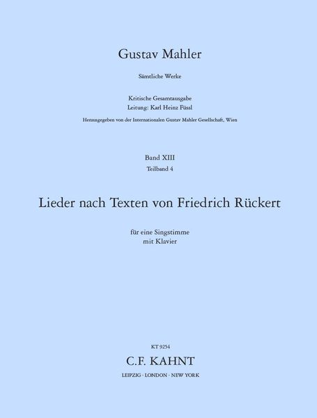 Lieder Nach Texten Von Friedrich Rückert : For Voice and Piano.
