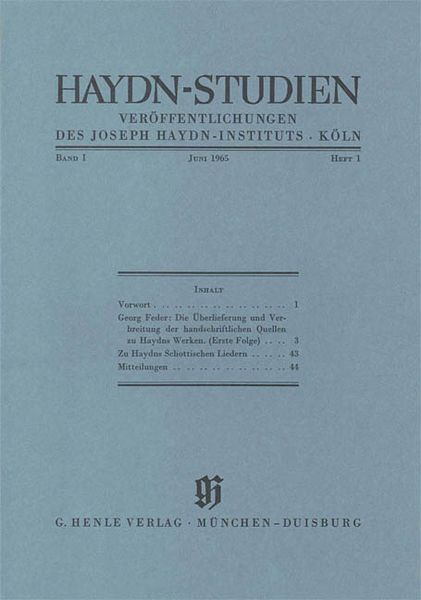 Haydn-Studien, June 1965.