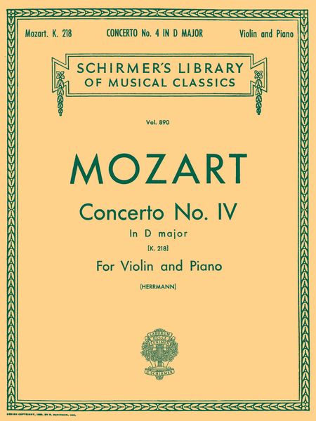 Concerto No. In D, K. 218 : reduction For Violin and Piano / Ed. by E. Herrmann.