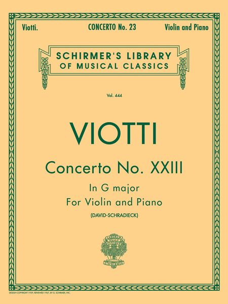 Concerto No. 23 In G Major : For Violin and Orchestra - reduction For Violin & Piano.