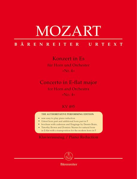Concerto In E Flat Major : For Horn and Orchestra, No. 4, K. 495 - Piano reduction.