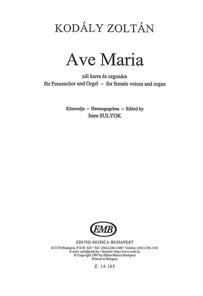 Ave Maria : For SSA Chorus.
