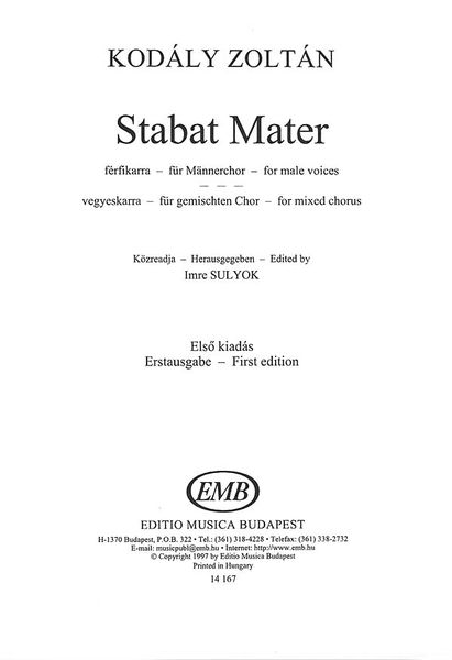 Stabat Mater : For TTB/SATB Chorus.