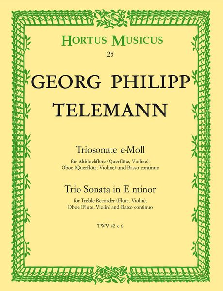 Trio Sonata In E Minor : For Recorder, Oboe and Basso Continuo.