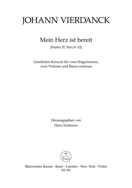 Mein Herz Is Bereit : Geistliches Konzert Für Zwei Singstimmen, Zwei Violinen und Generalbass.