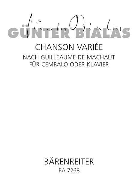 Chanson Variee Nach Guillaume De Machaut : Für Cembalo Oder Klavier.