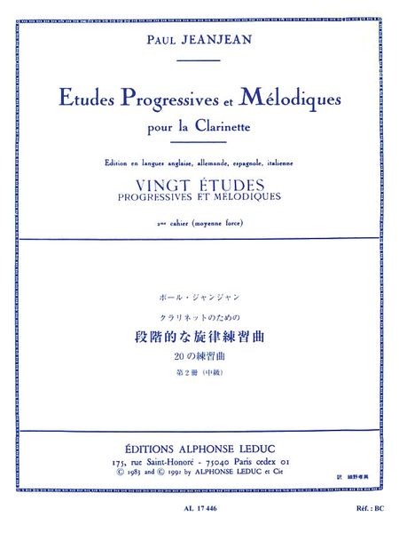 20 Etudes Progressives Et Melodiques, Vol. 2 : For Clarinet.