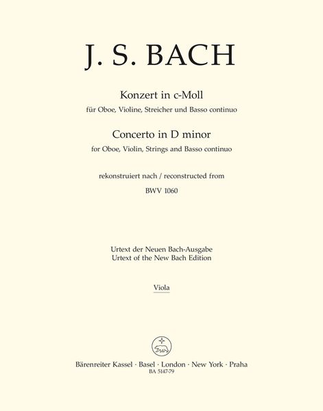 Concerto In C Minor, BWV 1060 : For Violin, Oboe, and Strings - Viola Part.