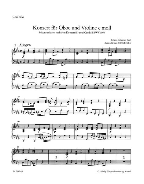 Concerto In C Minor, BWV 1060 : For Violin, Oboe, and Strings - Continuo Part [Harpsichord].