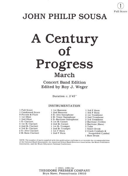 Century Of Progress March : For Concert Band / arranged by Roy J. Weger.