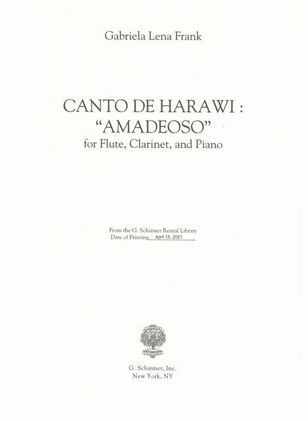 Canto De Harawi - Amadeoso : For Flute, Clarinet and Piano (2005).
