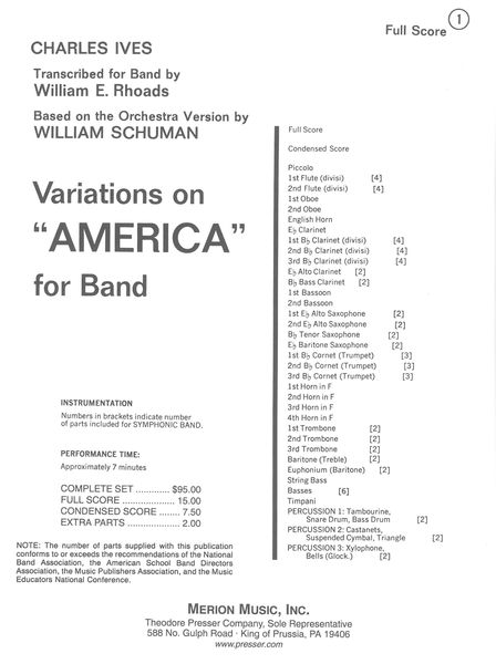 Variations On America : For Band / transcribed by William E. Rhoads.