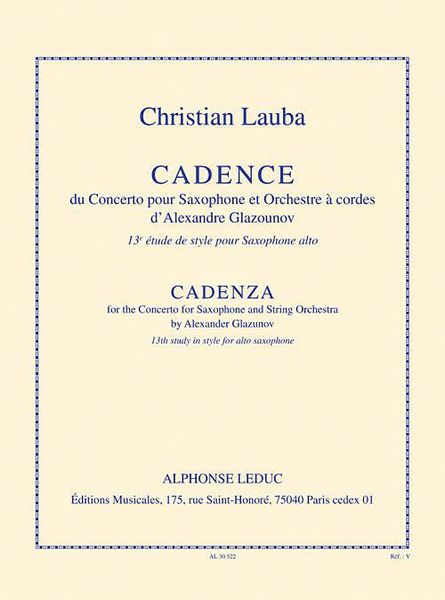 Cadence Du Concerto Pour Saxophone Et Orchestre à Cordes D'Alexandre Glazounov.