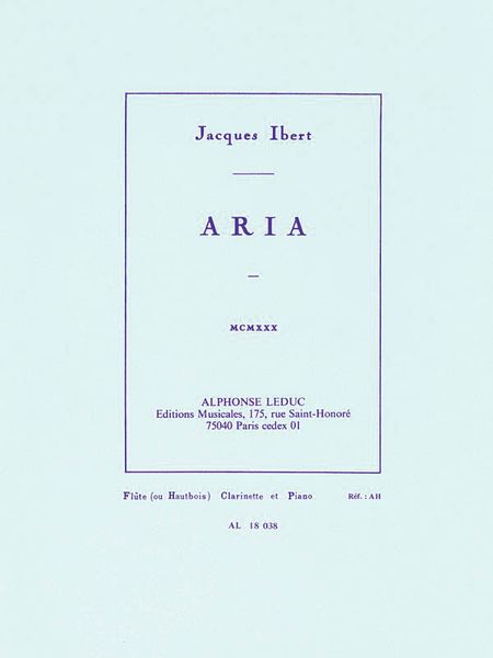 Aria : Pour Piano, Flute Trav (Ou Hautbois) Et Clarinette.