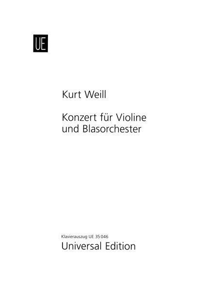 Konzert, Op. 12 : Für Violine und Blasorchester (1924) - reduction For Violin and Piano.
