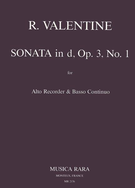 Sonata In D Minor, Op. 3 No. 1 : For Recorder and Basso Continuo / edited by Cecil Hill.