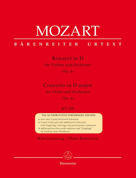 Concerto In D Major, Nr. 4, K. 218 : For Violin and Orchestra - Piano reduction.