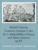 Concerto Comique In C Major Op.8/3 : For 3 Treble Recorders (Flutes) and BC.