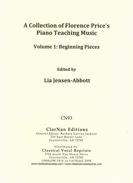 A Collection of Florence Price's Piano Teaching Music, Vol. 1 : Beginning Pieces.