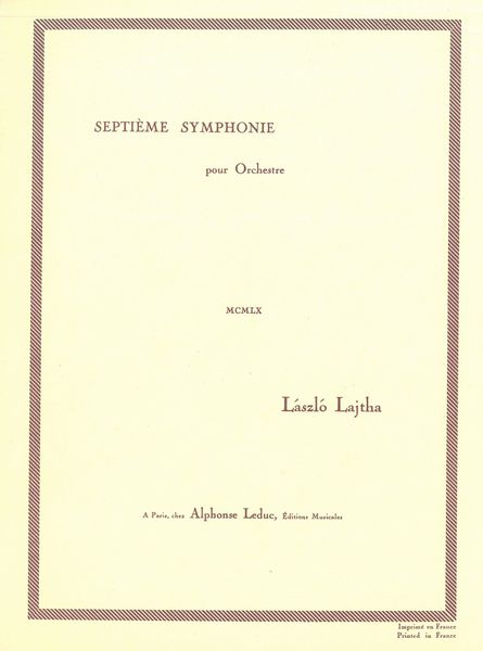 Septième Symphonie : Pour Orchestre.