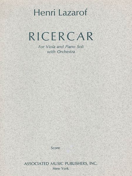 Ricercar : For Viola and Piano Soli With Orchestra.