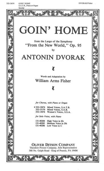 Goin' Home, Op. 95 : For SATB and Piano Or Organ / Adpt. William Arms Fisher.