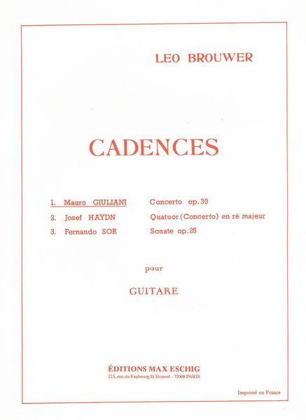 Cadences For First Movement and Rondo of Concerto Op. 30 De Mauro Giuliani : For Guitar Solo.