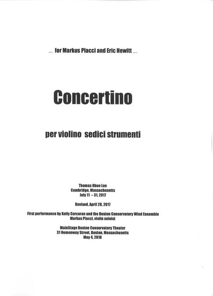 Concertino : Per Violino E Sedici Strumenti (2017).
