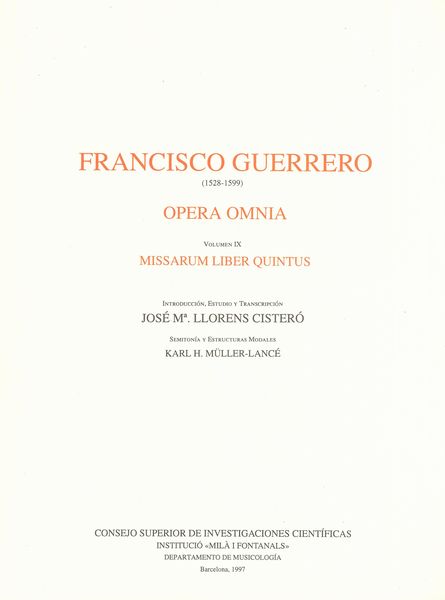 Opera Omnia, Vol. IX : Missarum Liber Quintus.