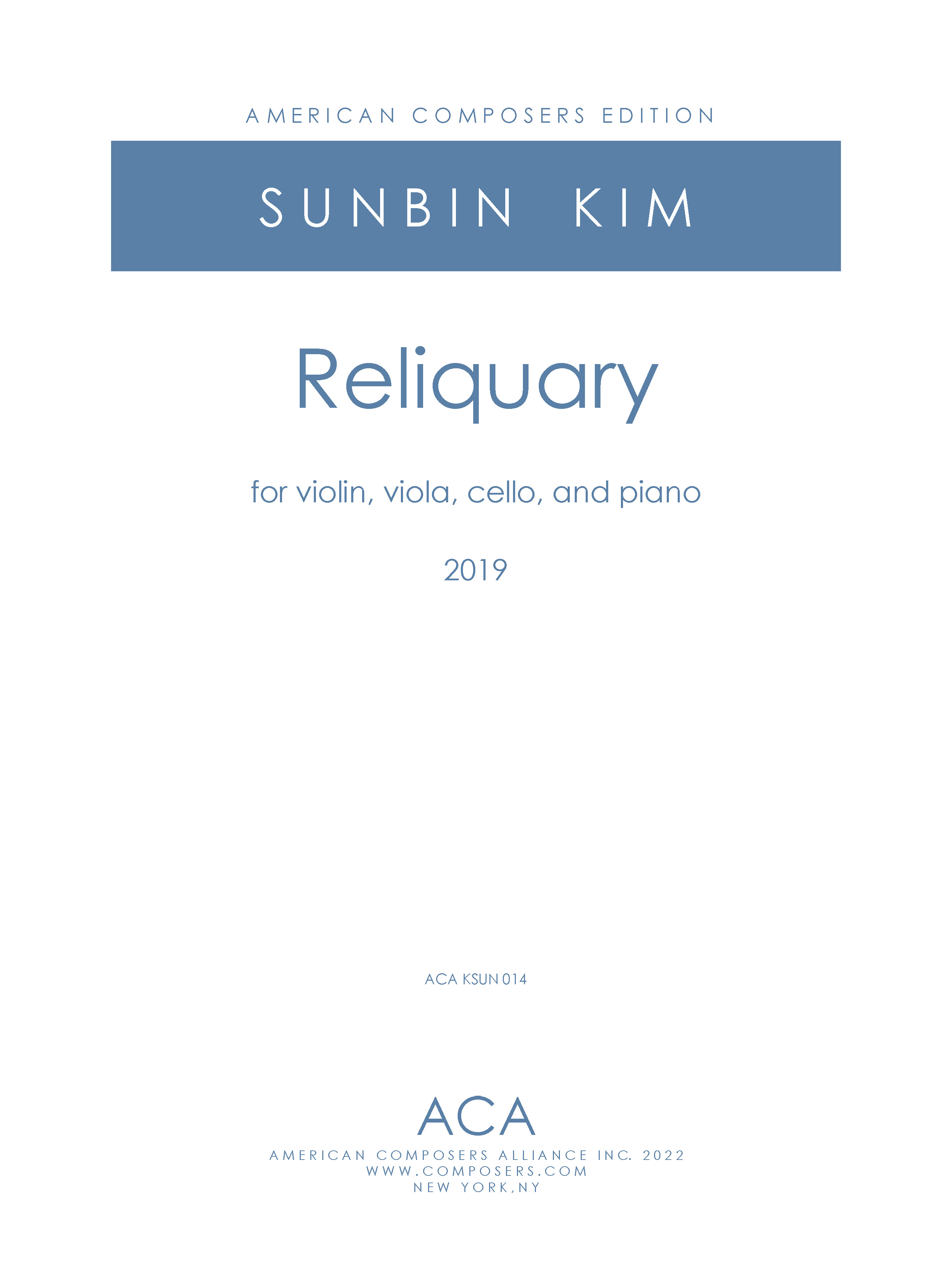 Reliquary : For Violin, Viola, Cello and Piano (2019).
