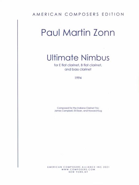 Ultimate Nimbus : For E Flat Clarinet, B Flat Clarinet and Bass Clarinet (1994).