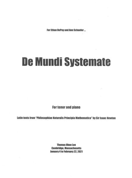 De Mundi Systemate : For Tenor and Piano (2021).