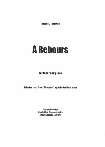 À Rebours : For Tenor and Piano (2021) [Download].