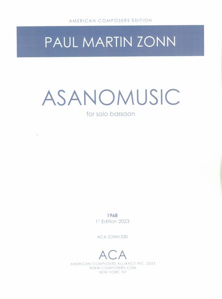 Asanomusic : For Solo Bassoon (1968).
