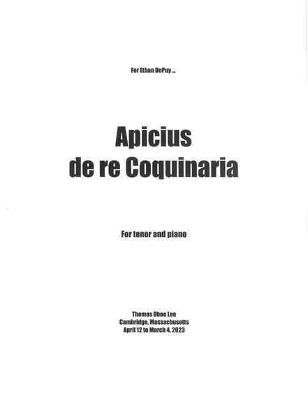 Apicius De Re Coquinaria : For Tenor and Piano (2023).