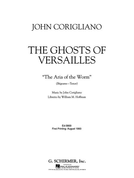 Ghosts Of Versailles - The Aria Of The Worm : For Tenor and Piano.
