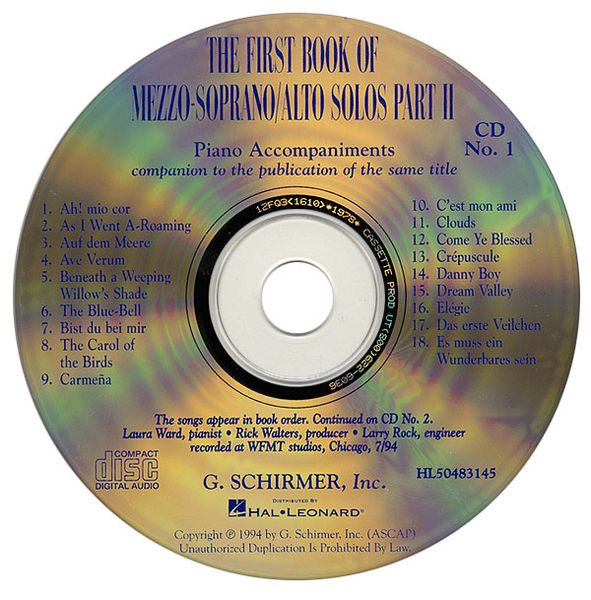 First Book Of Mezzo-Soprano Solos, Part 2 : CD Only / Ed. by Joan Frey Boytim.
