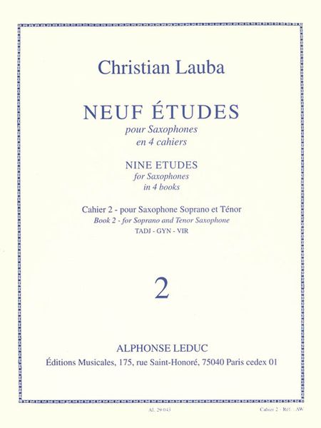 Nine Etudes, Book 2 : For Saxophones.