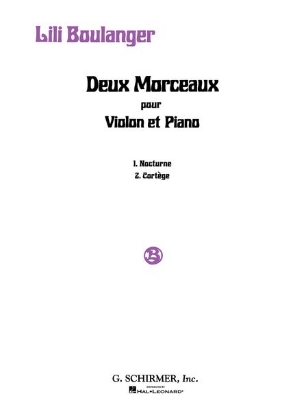 Two Morceaux (Nocturne and Cartege) For Violin Solo.