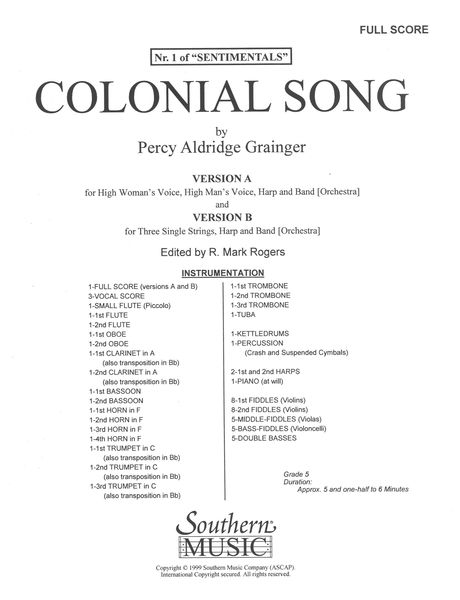 Colonial Song / edited by Mark Rogers.