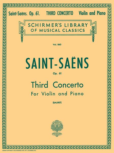 Concerto No. 3, Op. 61 : For Violin and Orchestra / Piano reduction.
