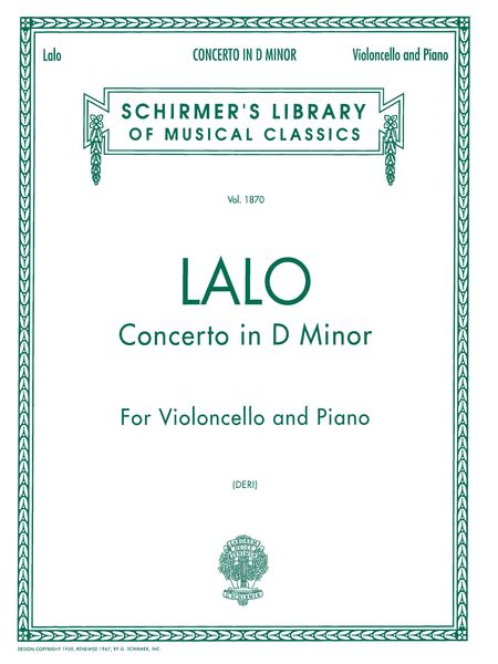 Concerto In D Minor : For Cello & Piano.