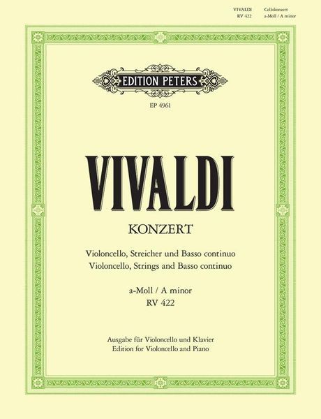 Concerto In A Minor : For Cello and String Orch and B. C. / Ed. by Schulz, Pno Red by Wenzel.