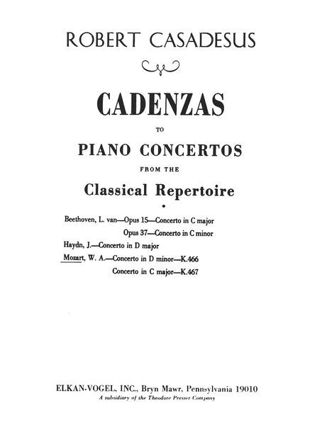 Concerto In D Minor, K. 466 (Cadenza) / Robert Casadesus.