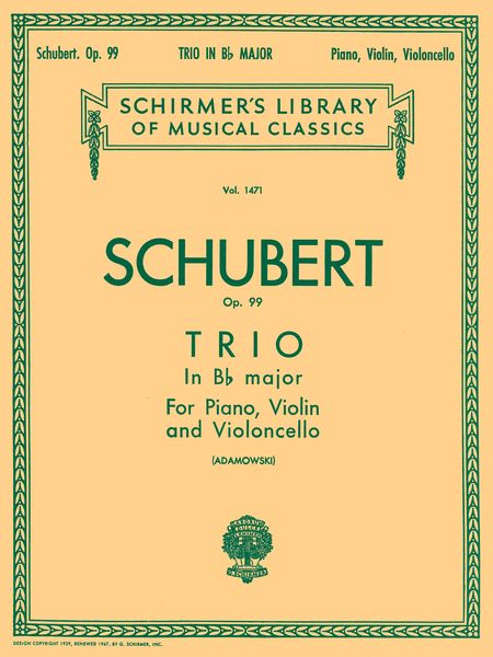 Trio No. 1, Op. 99 : For Piano, Violin, & Cello / Ed. by Joseph Adamowski.