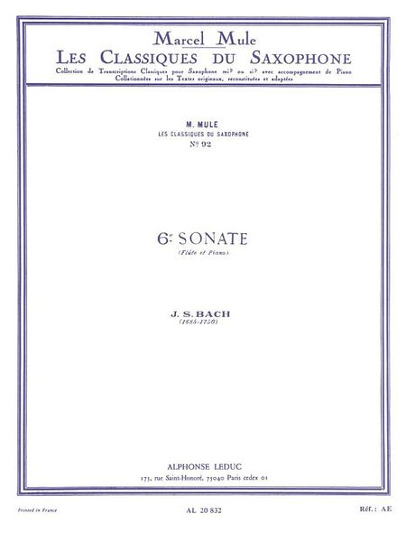Sonata No. 6 In C : For Flute and Piano - Transcription For Saxophone.