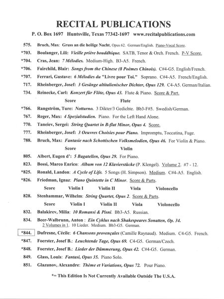 Chansons Provencales (6) : For Medium Voice and Piano (French).