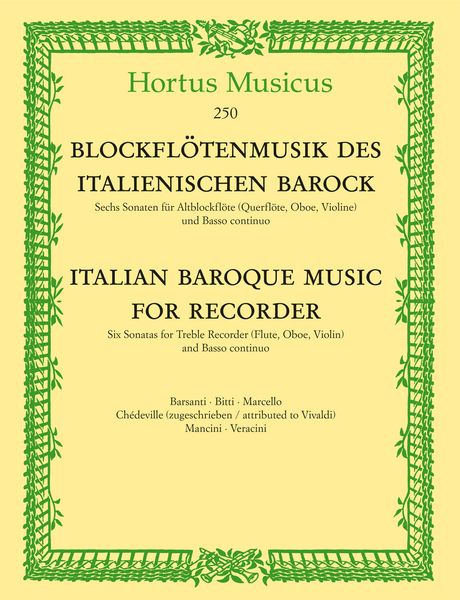 Blockflotenmusik Des Italienischen Barock = Italian Baroque Music For Recorder.