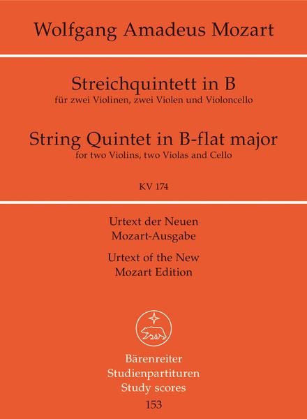 String Quintet In Bb Major, K. 174 / edited by Ernst Hess.